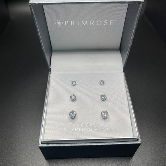 primrose Jewelry - Sterling Silver Primrose Earrings Lot Of 3 Pair Cubic Zirconia Stones